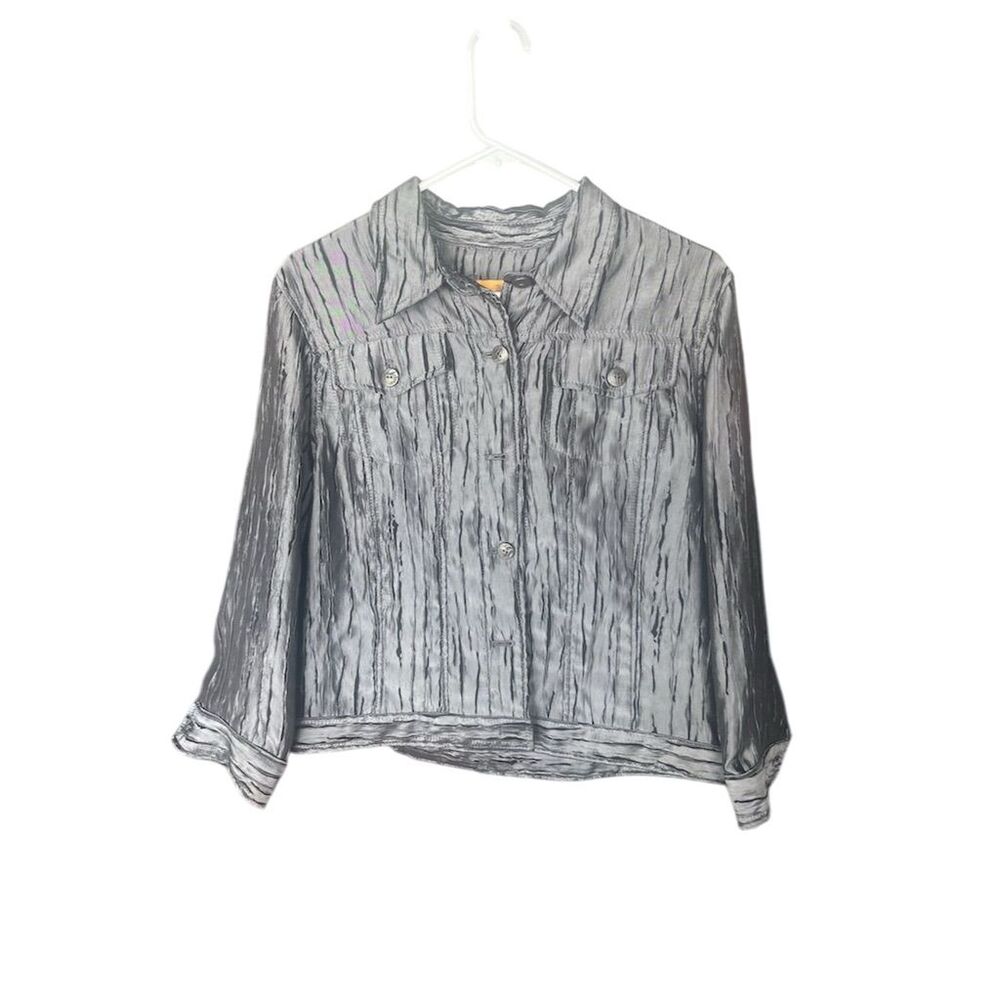 Ruby Rd Women's Gray Crinkle Blazer Jacket Size 12 Long Sleeve